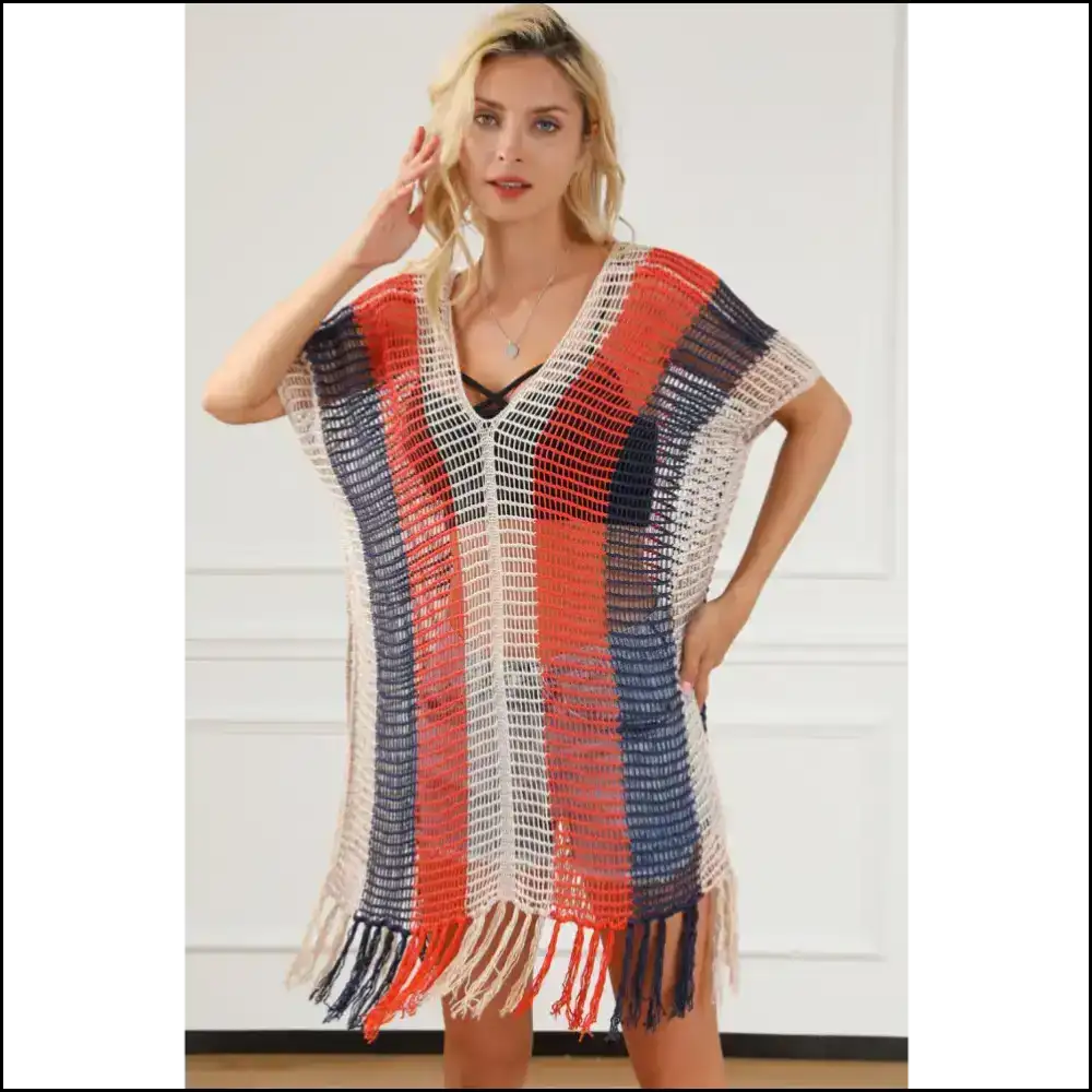 Unleash your Inner Sunshine Goddess with our Sassy Tassel Color Block! πβ¨ Cover Ups