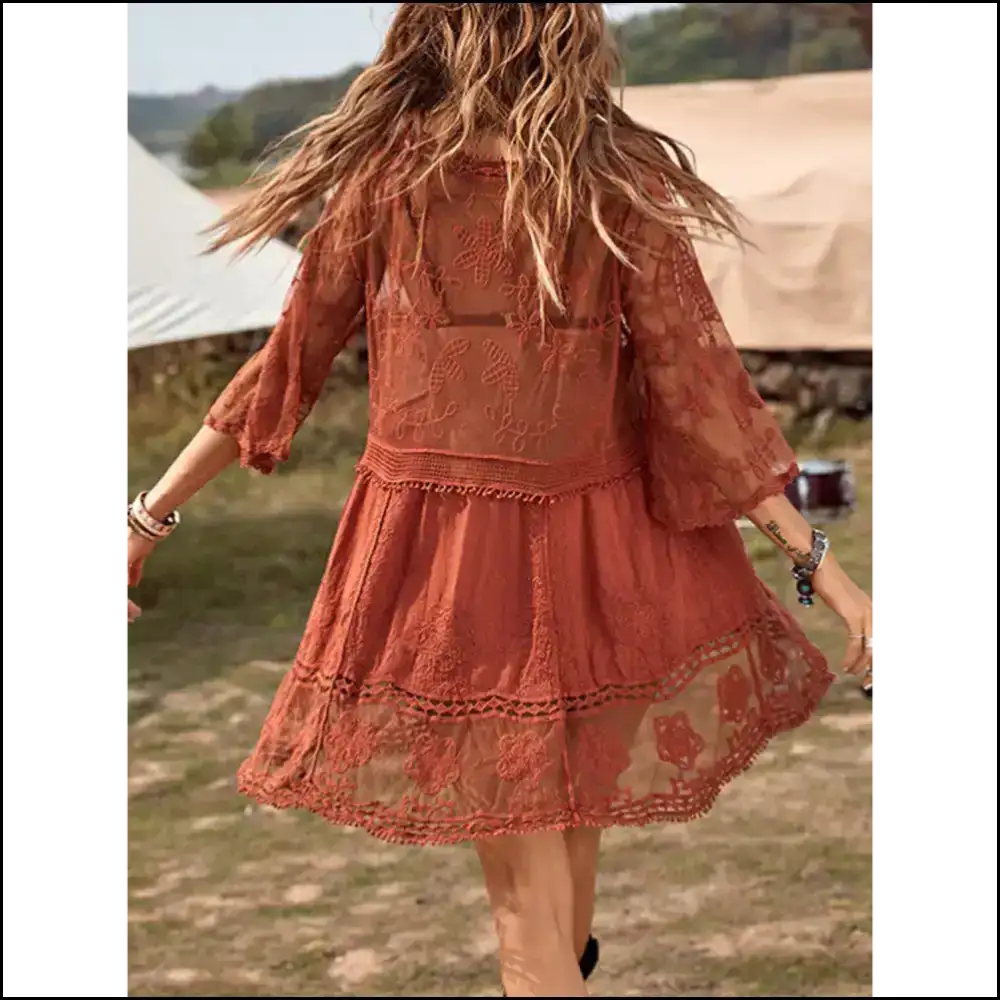 Lace Detail Plunge Cover-up Dress - Cover-ups
