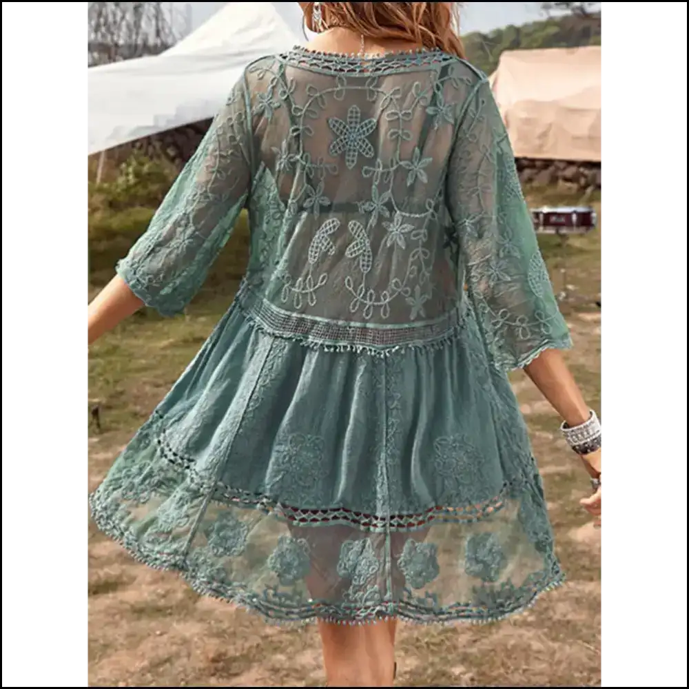 Lace Detail Plunge Cover-up Dress - Cover-ups