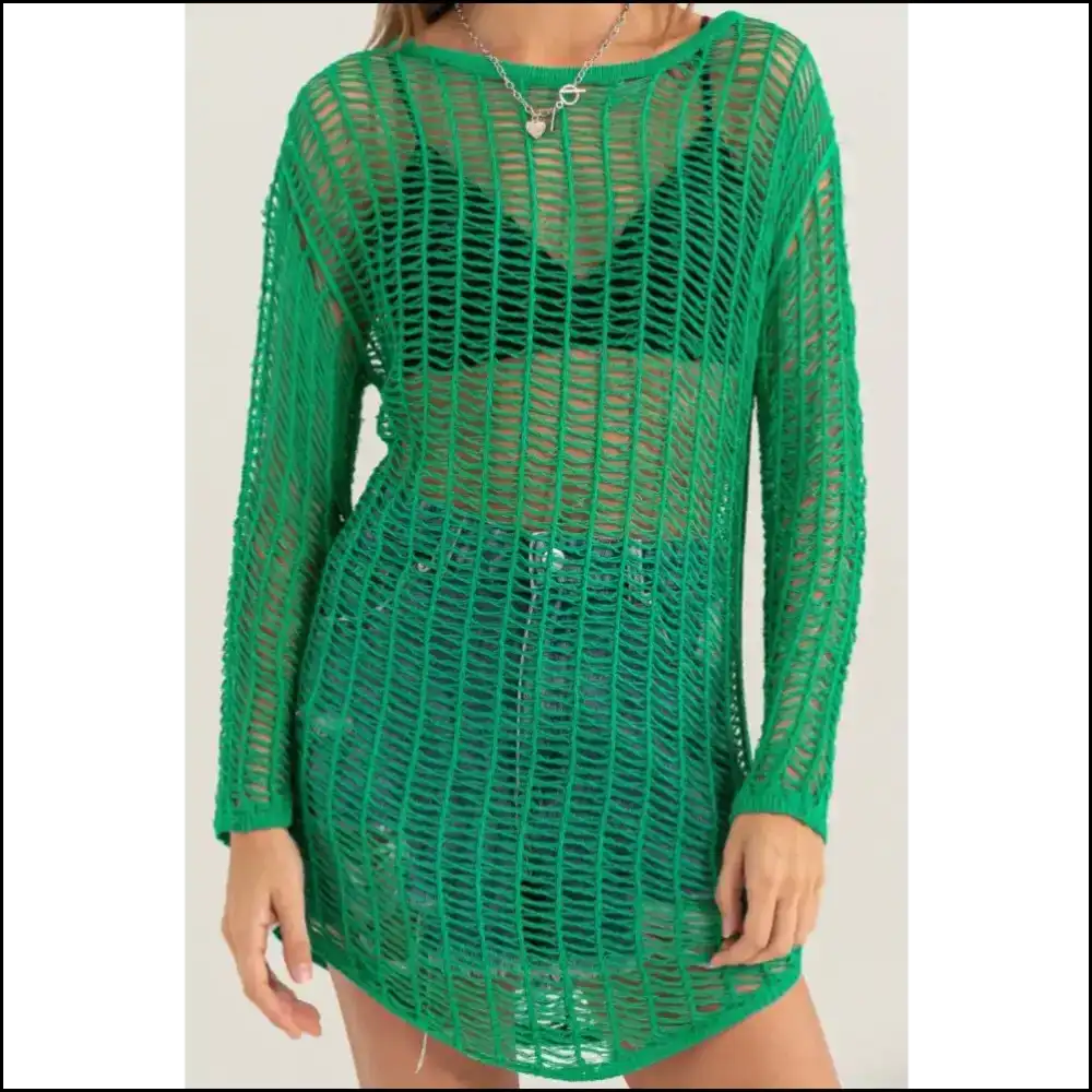 Crochet Long Sleeve Cover Up - Cover-ups