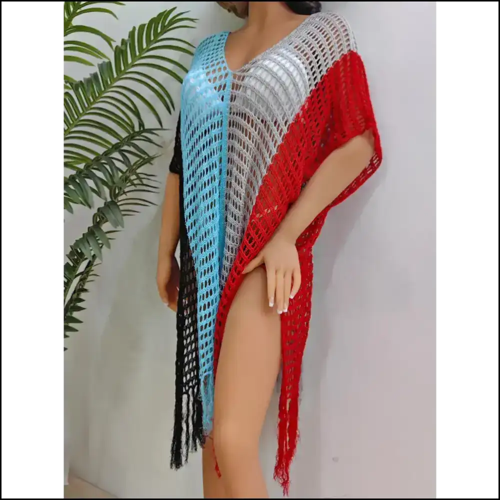 Fringe Color Block Cover-up: where Goddesses Go to Hide and Shine! 🌈✨ - Cover-ups