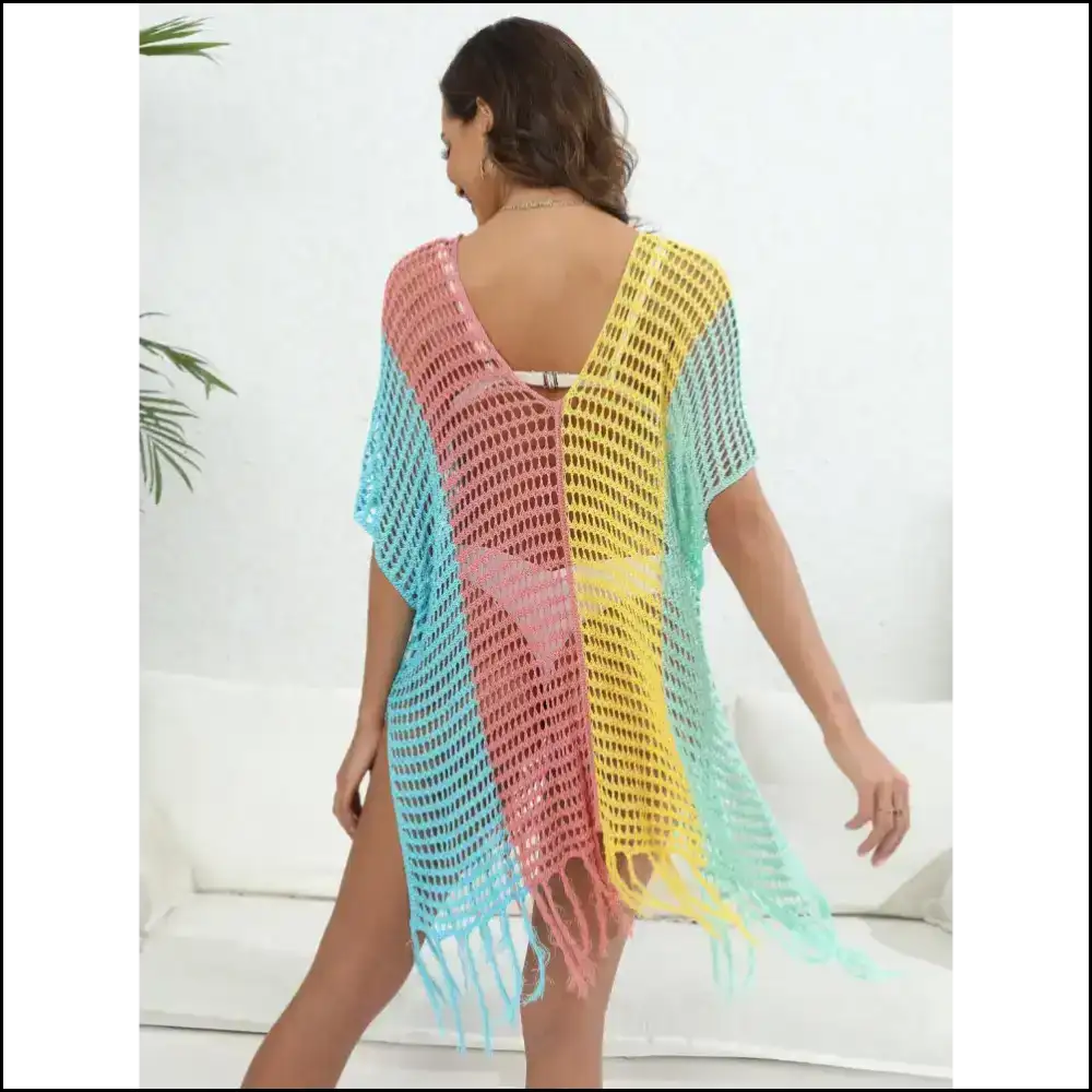 Fringe Color Block Cover-up: where Goddesses Go to Hide and Shine! 🌈✨ - Cover-ups