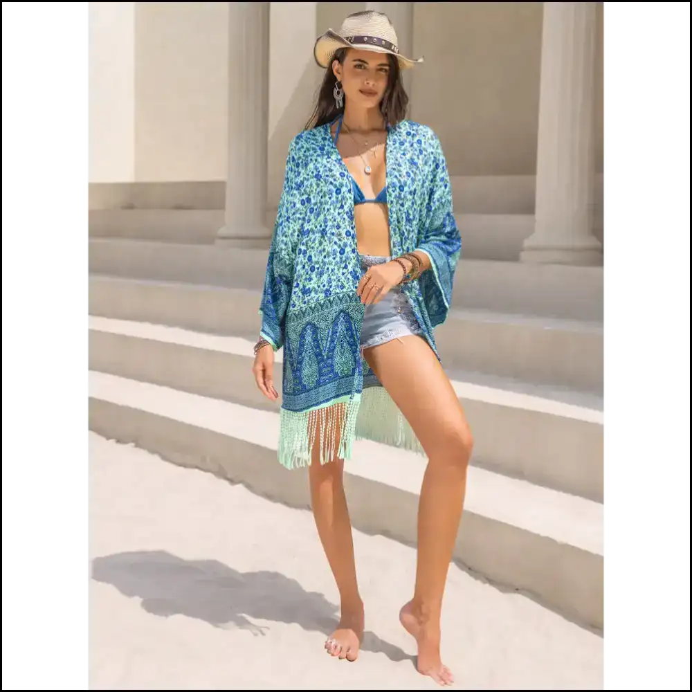Fringe Printed Open Cover-up: Because who Needs Fashion when you have Guts? 😂✨ - Cover-ups