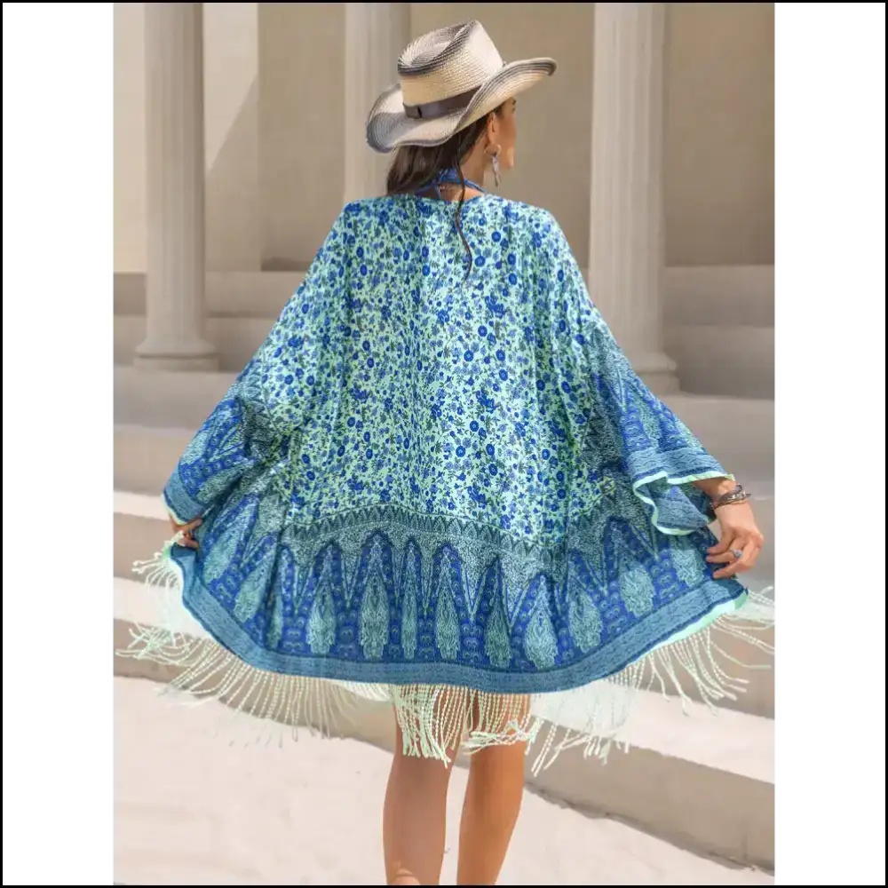 Fringe Printed Open Cover-up: Because who Needs Fashion when you have Guts? 😂✨ - Cover-ups