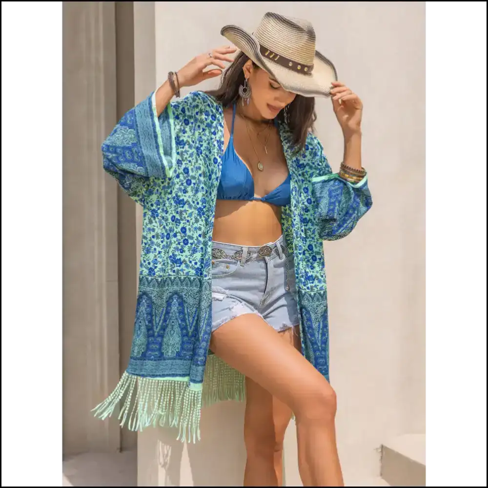 Fringe Printed Open Cover-up: Because who Needs Fashion when you have Guts? 😂✨ - Cover-ups
