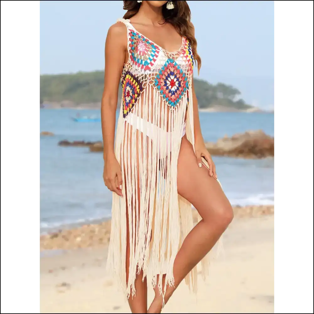 Fringe Spaghetti Strap Cover-up - Cover-ups