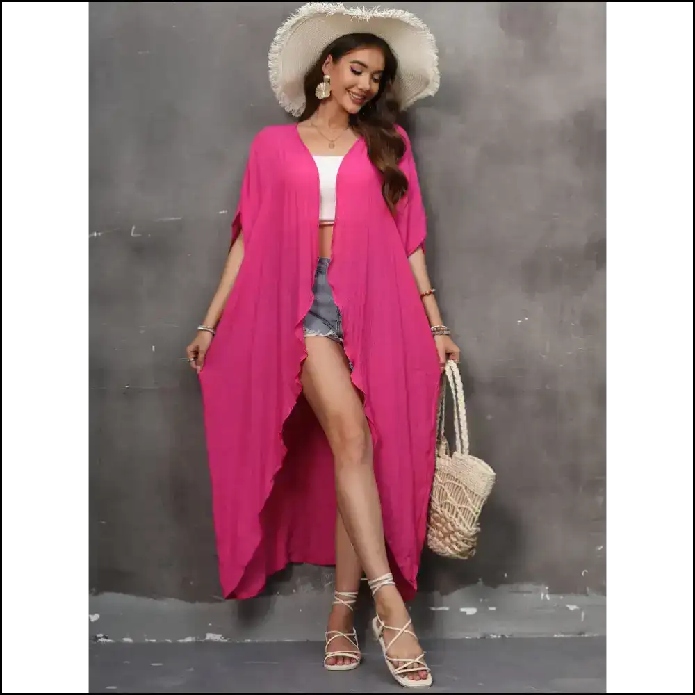 Open Front Half Sleeve Cover Up - Hot Pink / one Size - Cover-ups