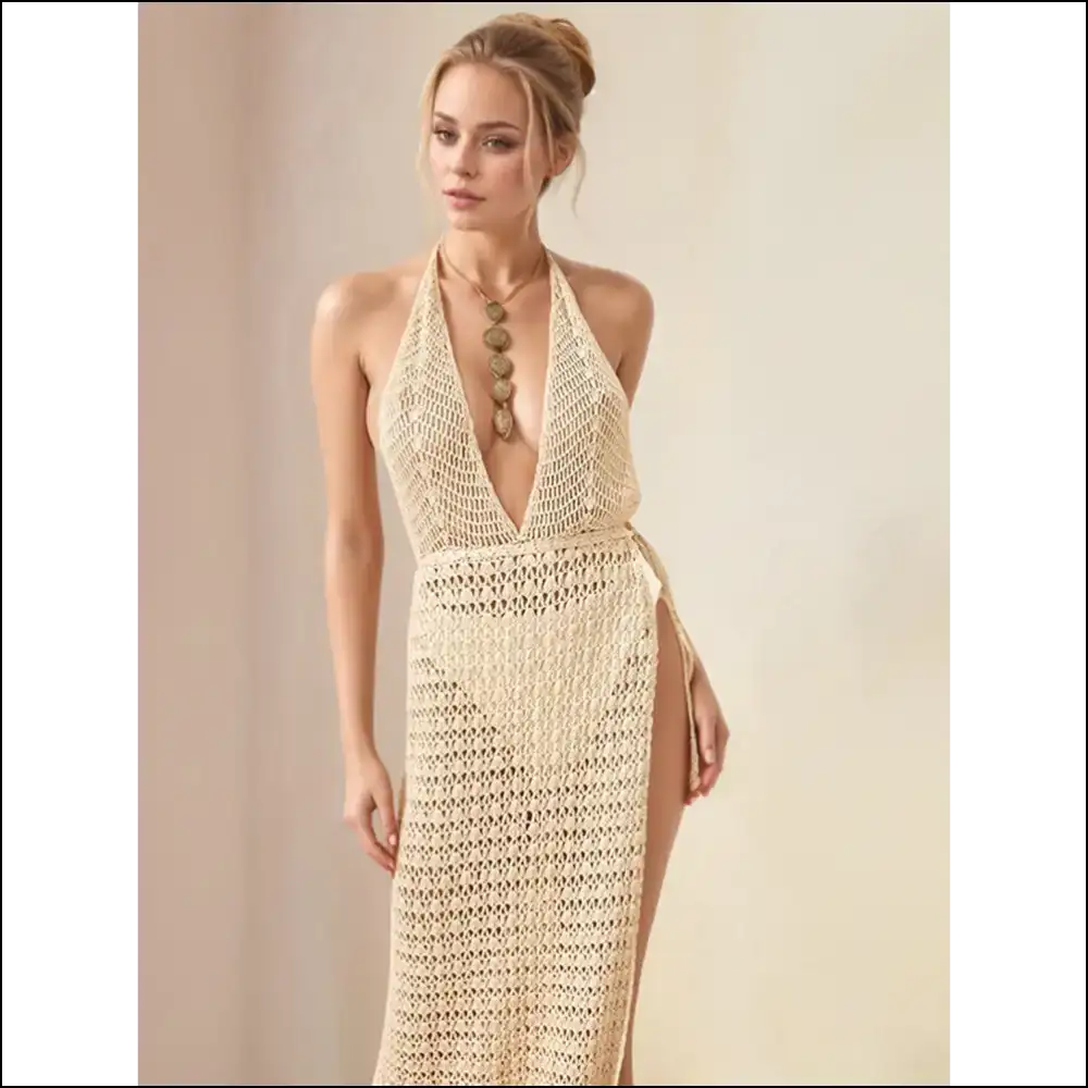 Unleash your Inner Diva in our Sheer Hollow Halter Neck Cover-up Dress πβ¨ - Cover-ups
