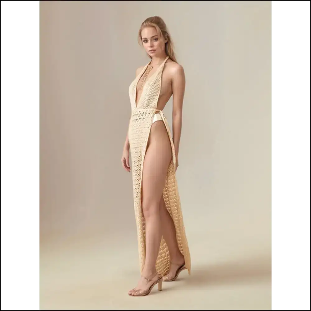 Unleash your Inner Diva in our Sheer Hollow Halter Neck Cover-up Dress πβ¨ - Cover-ups