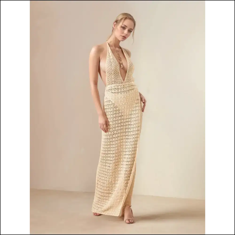 Unleash your Inner Diva in our Sheer Hollow Halter Neck Cover-up Dress πβ¨ - Cover-ups
