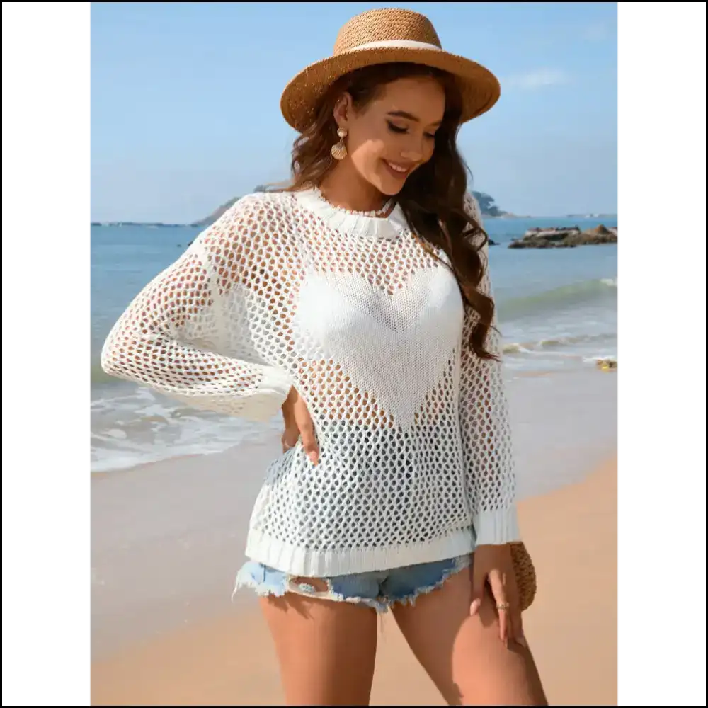 Unleash your Inner Diva with our Heart Openwork Long Sleeve Cover-up π - Cover-ups