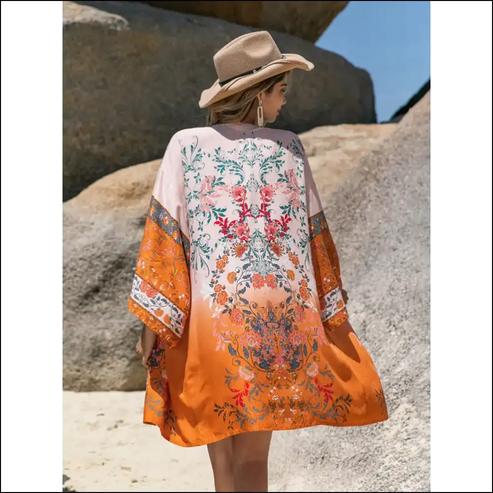 Chic Printed Open Front Long Sleeve Cover-up - Cover-ups