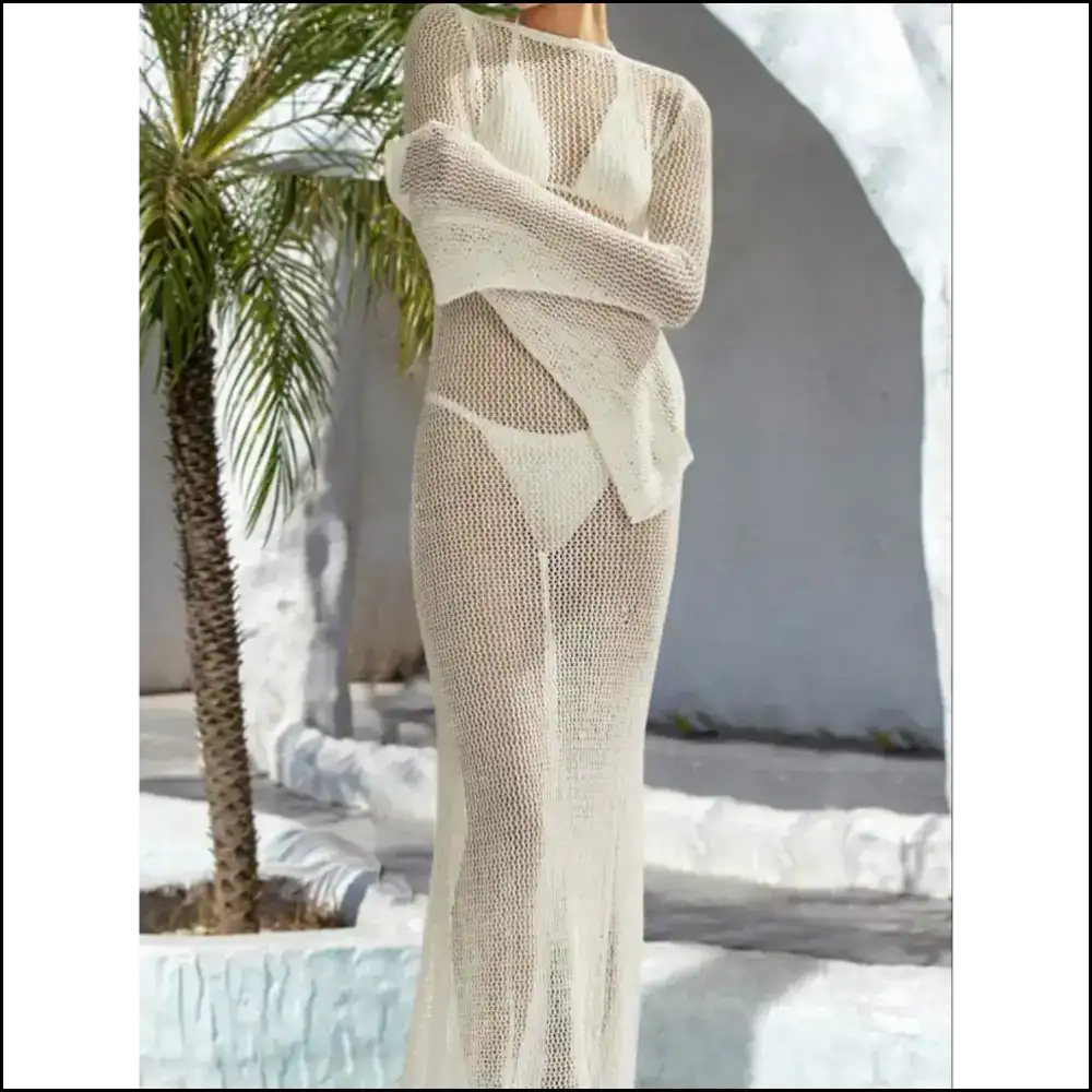 Openwork Backless Flare Sleeve Dress - Cover-ups
