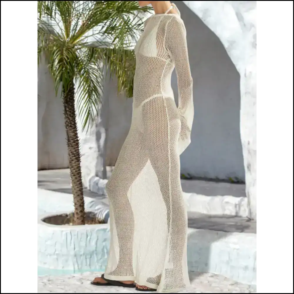 Openwork Backless Flare Sleeve Dress - Cover-ups