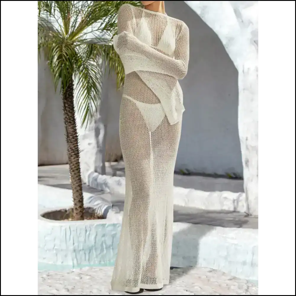 Openwork Backless Flare Sleeve Dress - White / m - Cover-ups
