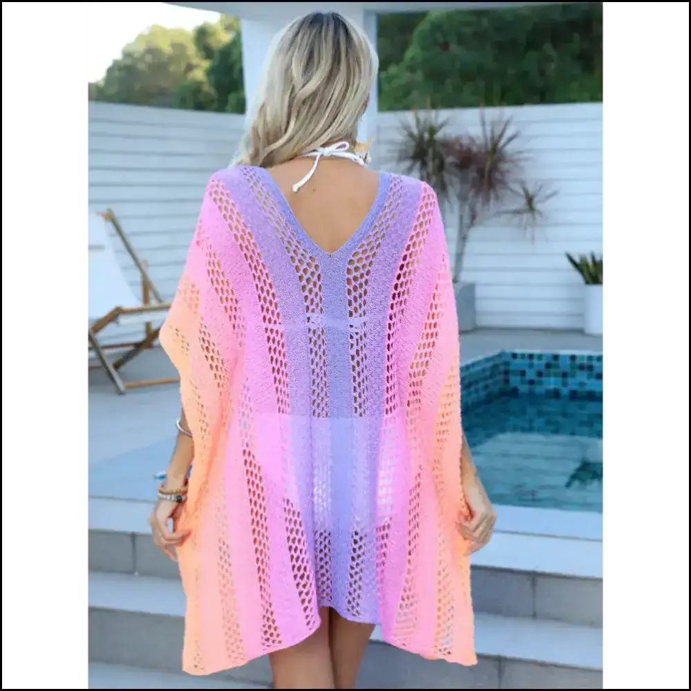 Openwork Contrast V-neck Cover-up: your Flirty Beach Bff 💦✨ - Cover-ups