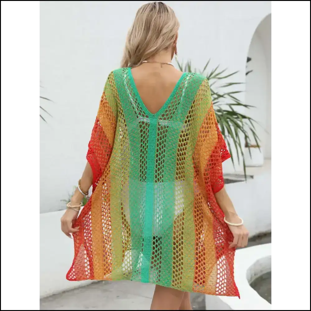 Openwork Contrast V-neck Cover-up: your Flirty Beach Bff 💦✨ - Cover-ups