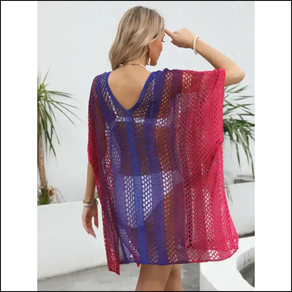 Openwork Contrast V-neck Cover-up: your Flirty Beach Bff 💦✨ - Cover-ups