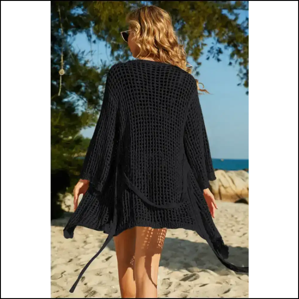 Chic Tie-waist Openwork Crochet Cover Up - Cover-ups