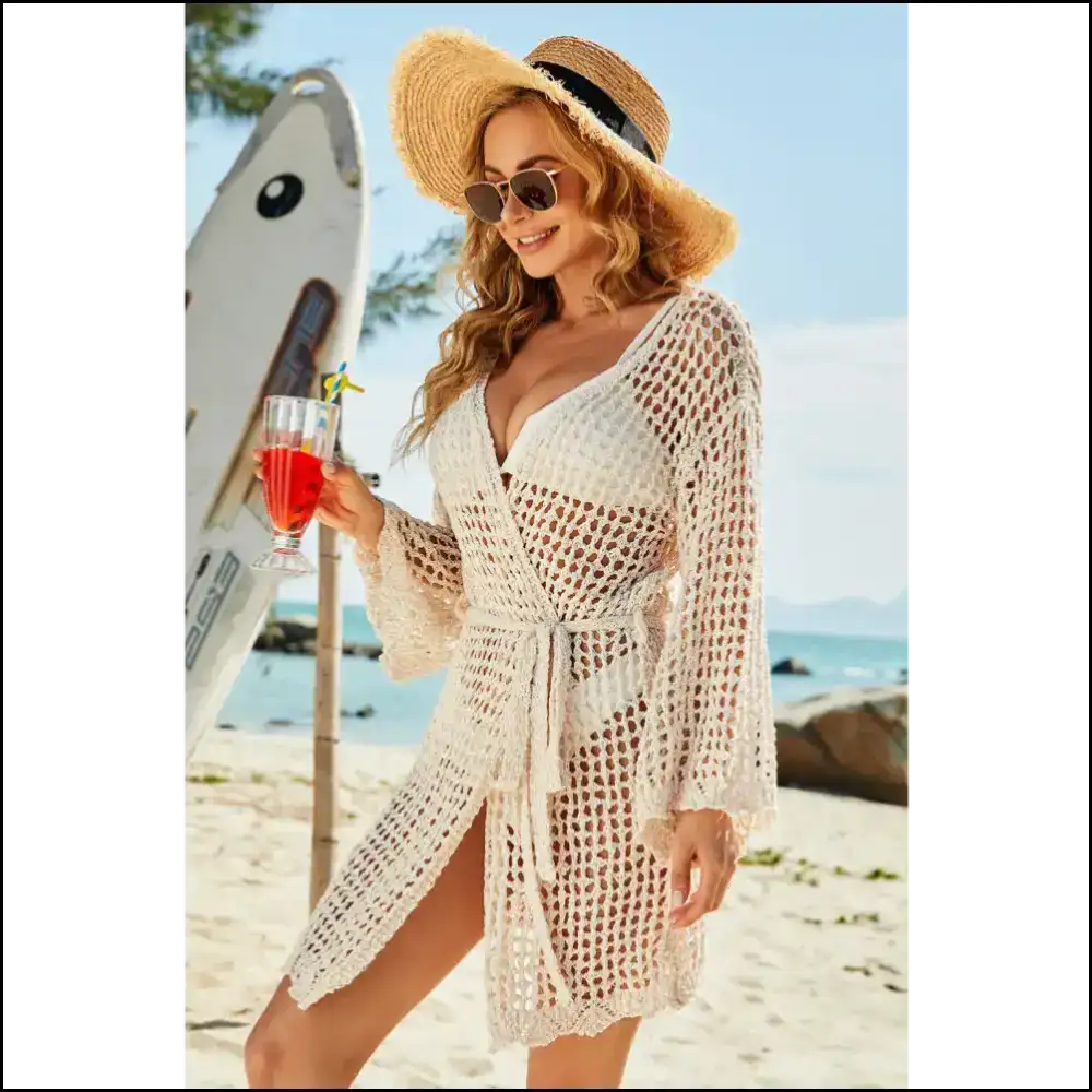 Chic Tie-waist Openwork Crochet Cover Up - Cover-ups