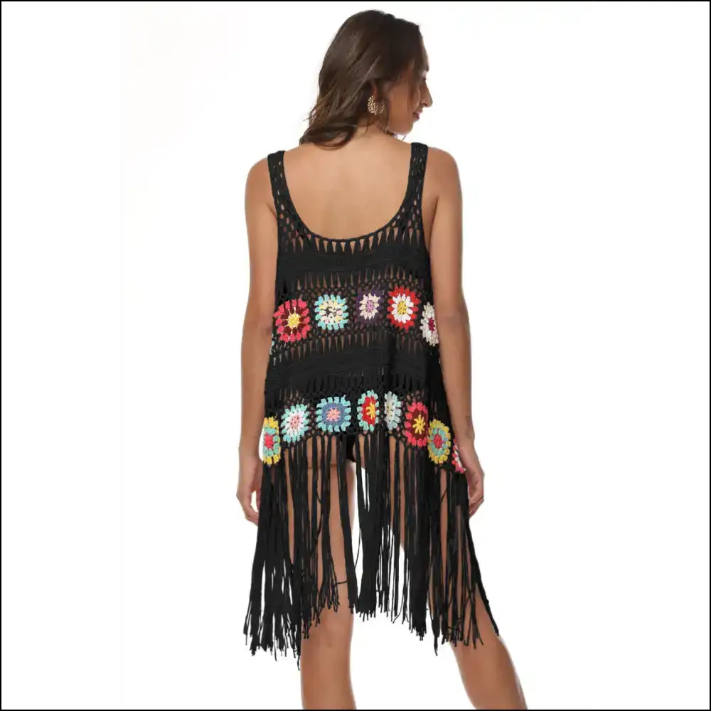 Openwork Fringe Embroidery Sleeveless Beach Cover Up Ups