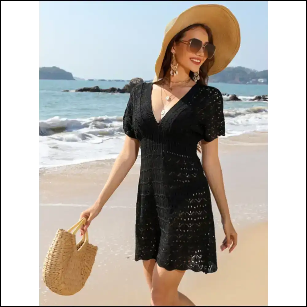 Unleash your Inner Beach Glam in our Openwork Plunge Short Sleeves! πβ¨ - Cover-ups