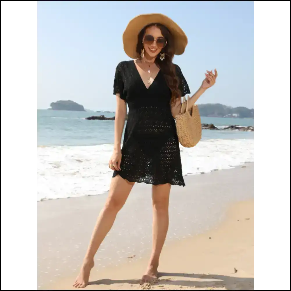 Unleash your Inner Beach Glam in our Openwork Plunge Short Sleeves! πβ¨ - Cover-ups