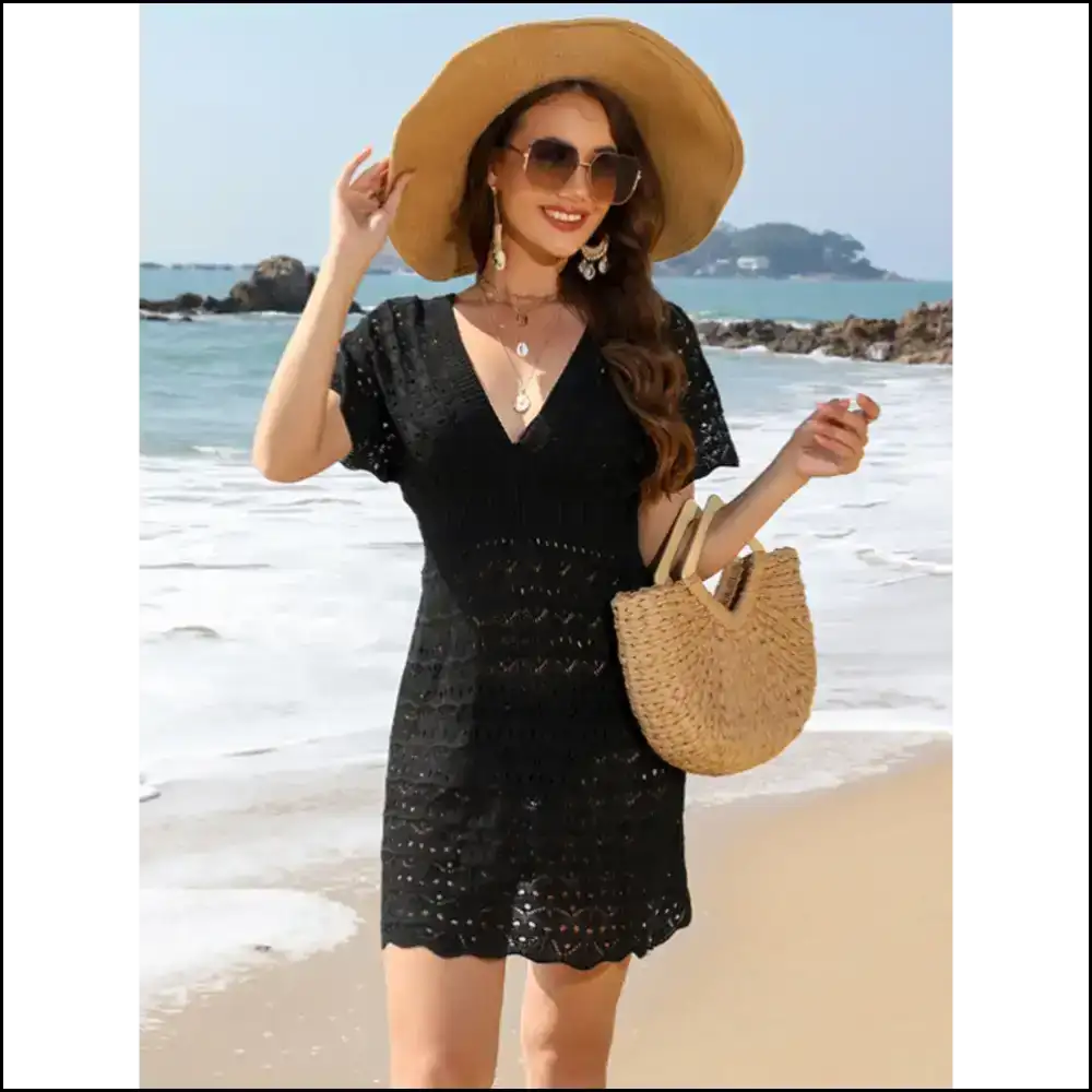 Unleash your Inner Beach Glam in our Openwork Plunge Short Sleeves! πβ¨ - Cover-ups