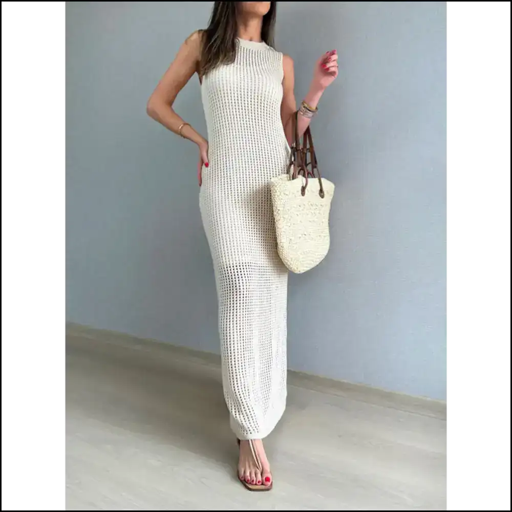 Openwork Slit Round Neck Cover-up - Cover-ups