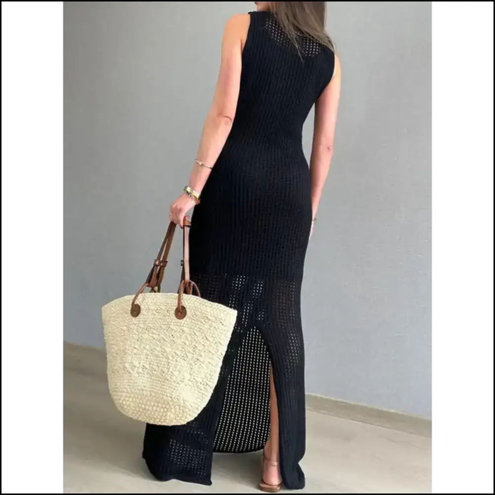 Openwork Slit Round Neck Cover-up - Cover-ups
