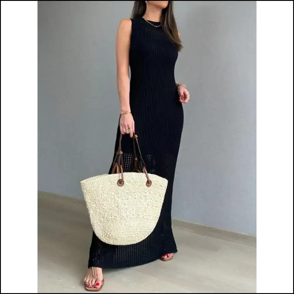 Openwork Slit Round Neck Cover-up - Black / s - Cover-ups