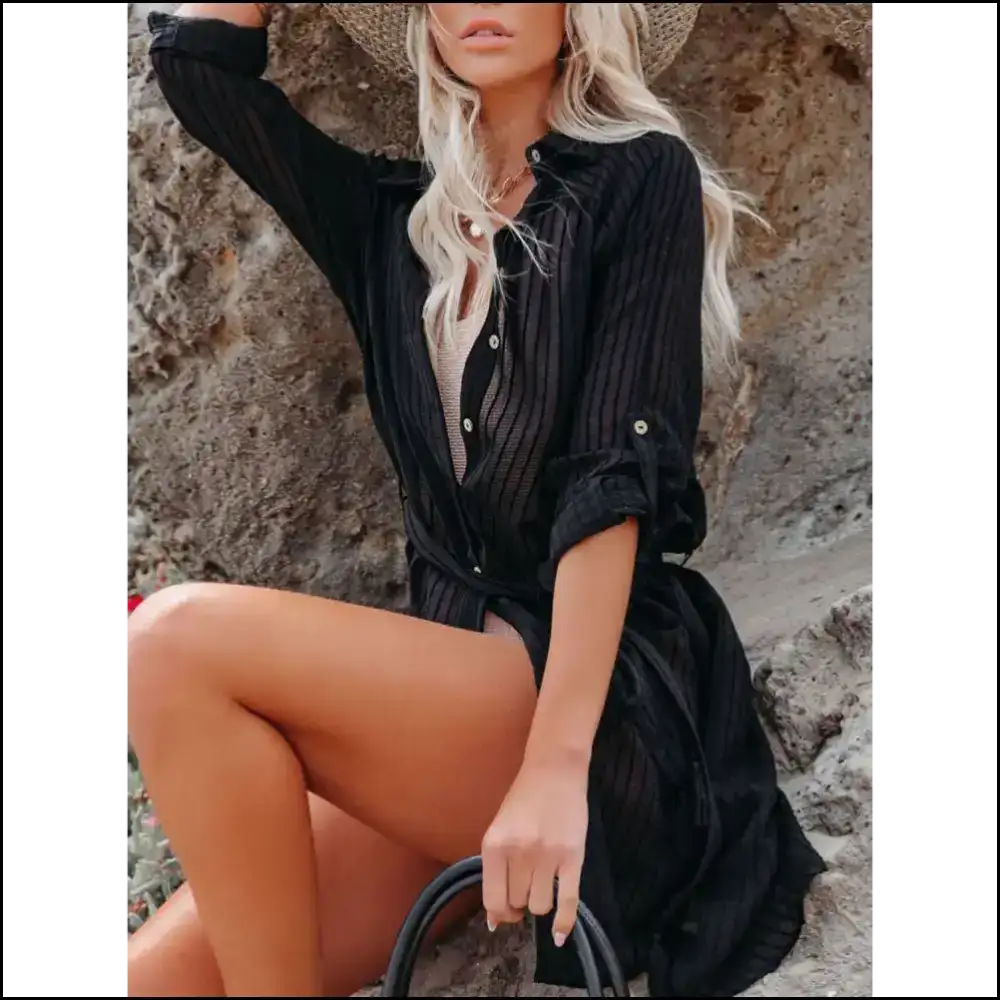 Beach Please: Flaunt it in our Chic Roll-tab Sleeve Cover-up! πβ¨ - Cover-ups