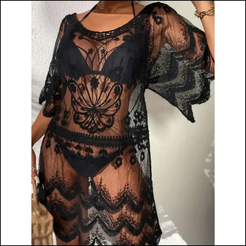Chic Lace Round Neck Half Sleeve Cover-up - Cover-ups