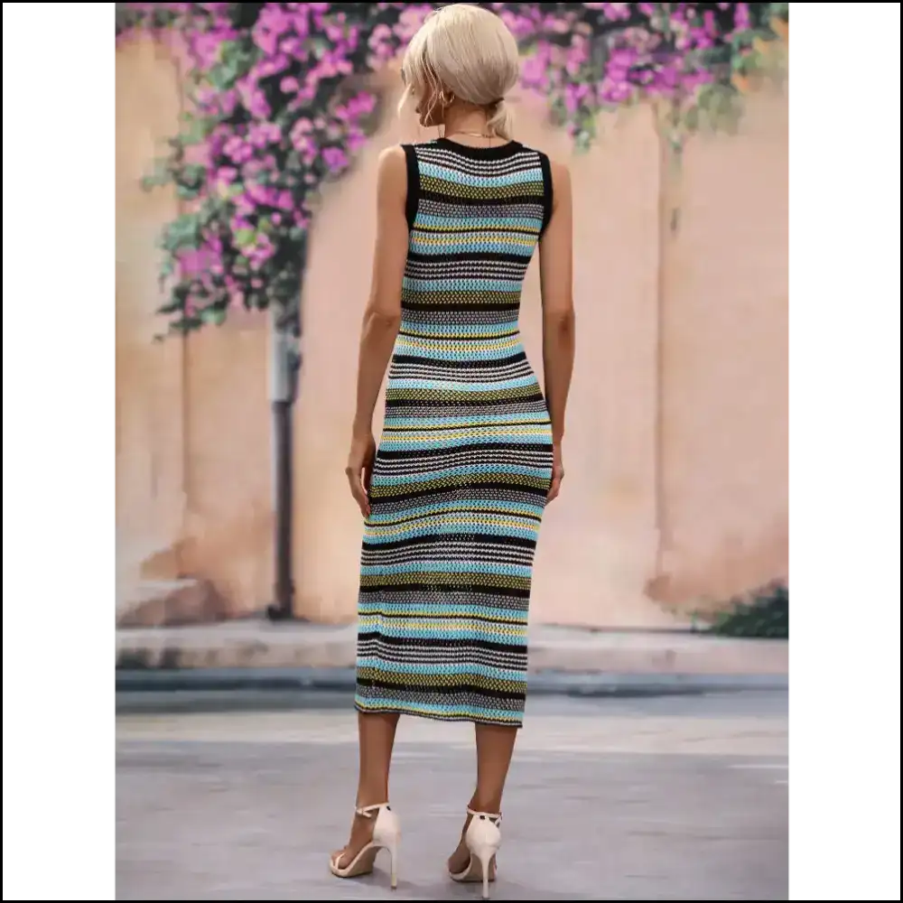 Strut your Stuff in our Striped Round Neck Midi Cover - Don’t Get Sunburned! 😎 - Cover-ups