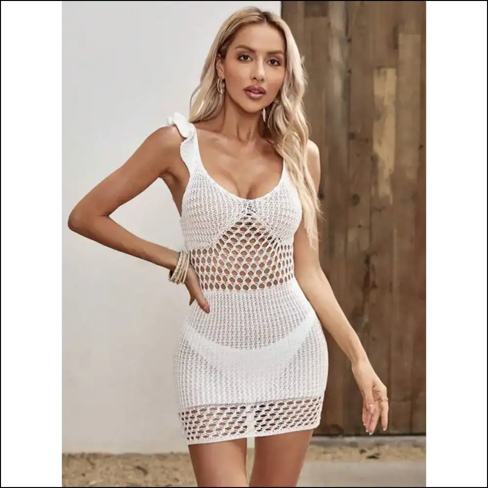 Ruffled Openwork Sleeveless Cover-up Dress - Cover-ups