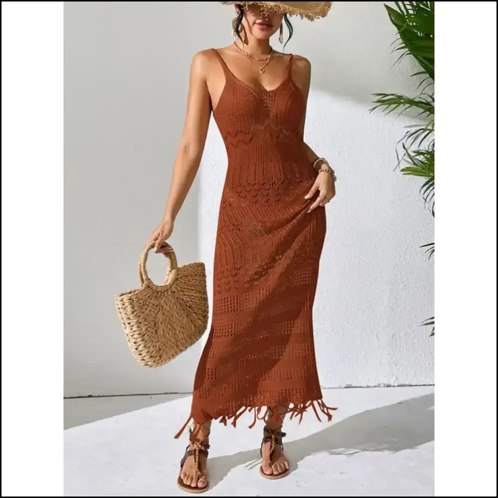 Scoop Neck Style: Cover your ?? in Chic Openwork Fun! 🍹✨ Needful Things Brown / s Ups