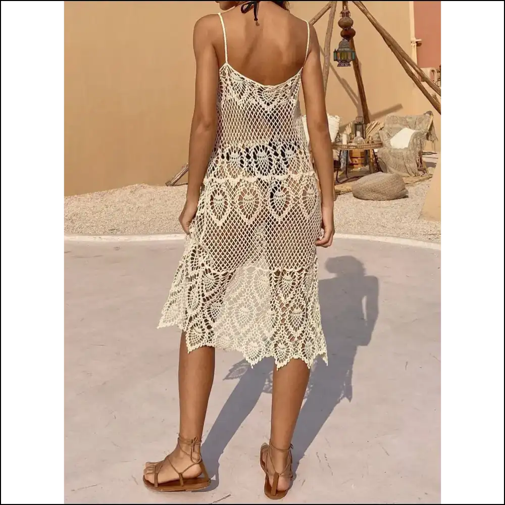 Openwork Scoop Neck Spaghetti Strap Cover-up Dress - Cover-ups