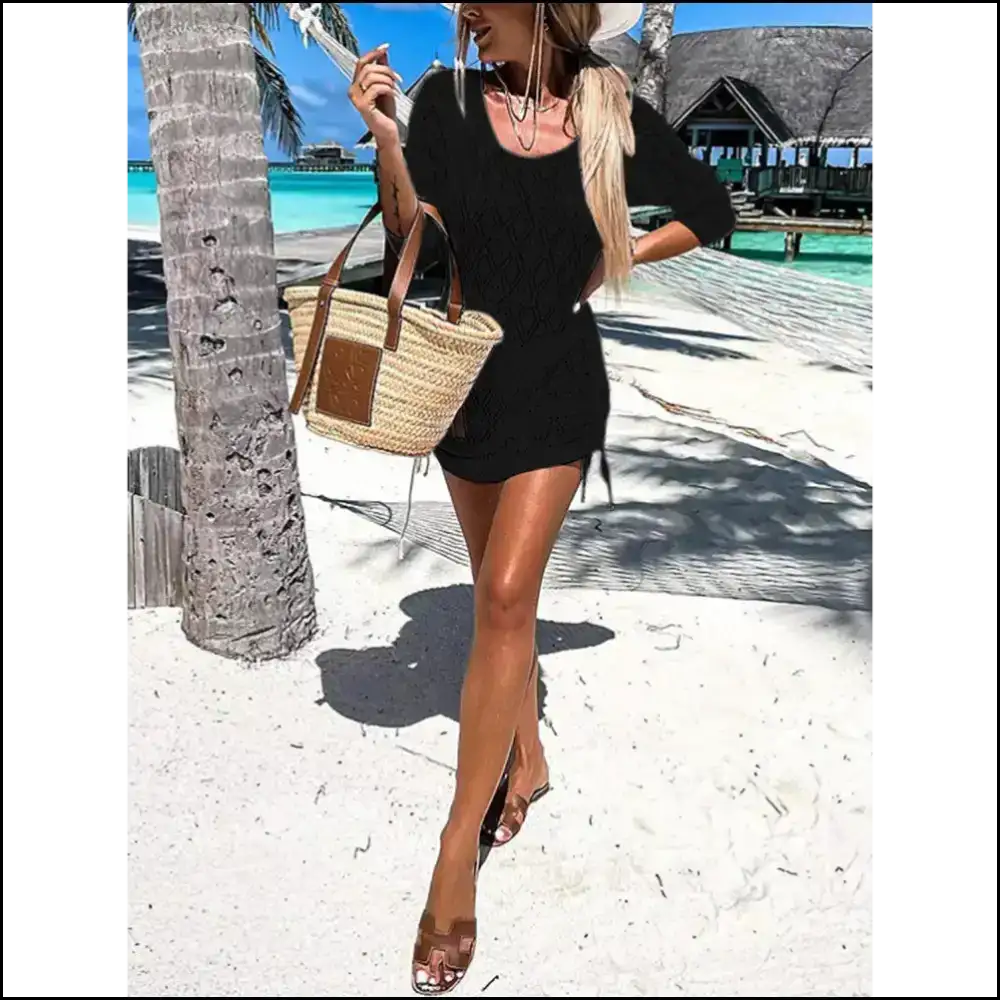 Seductive Backless Openwork Cover Up - Black / Xl - Cover-ups