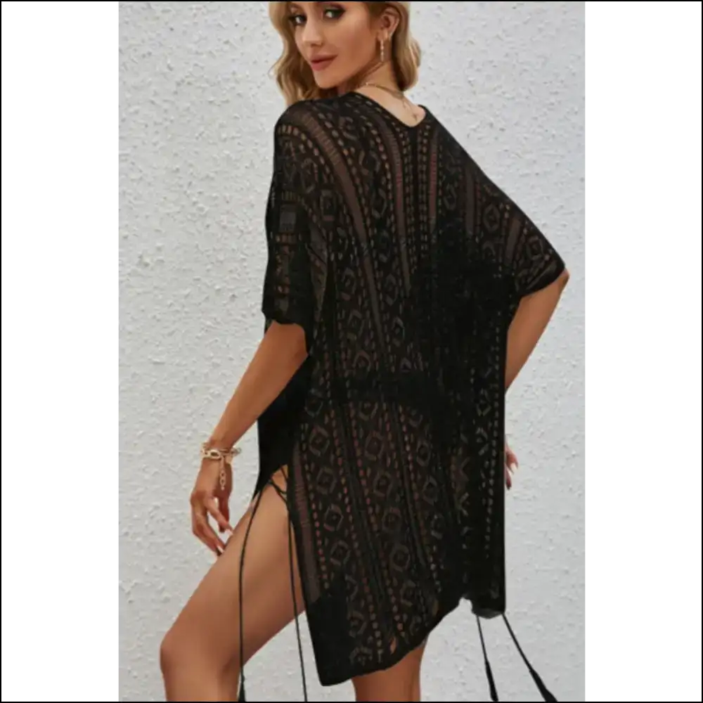 Openwork V-neck Sheer Cover Up - Cover-ups