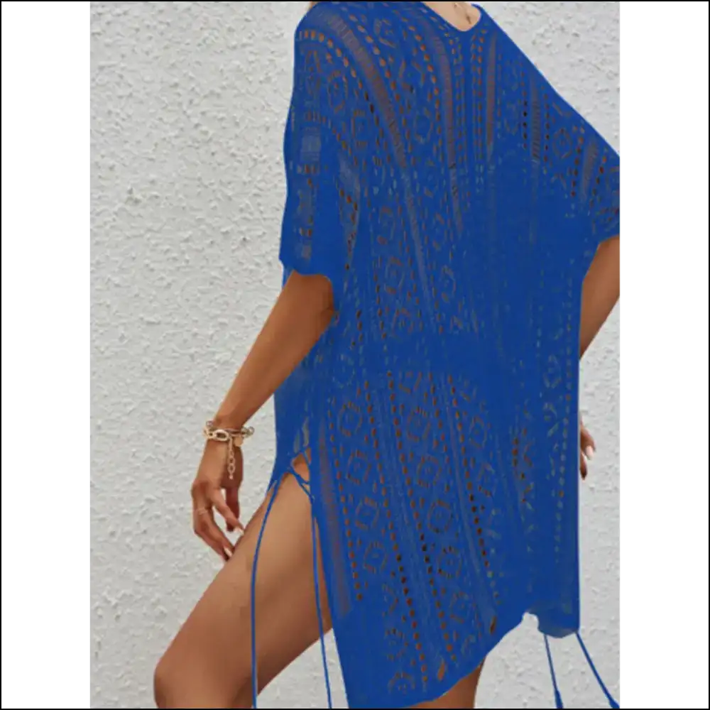 Openwork V-neck Sheer Cover Up - Cover-ups