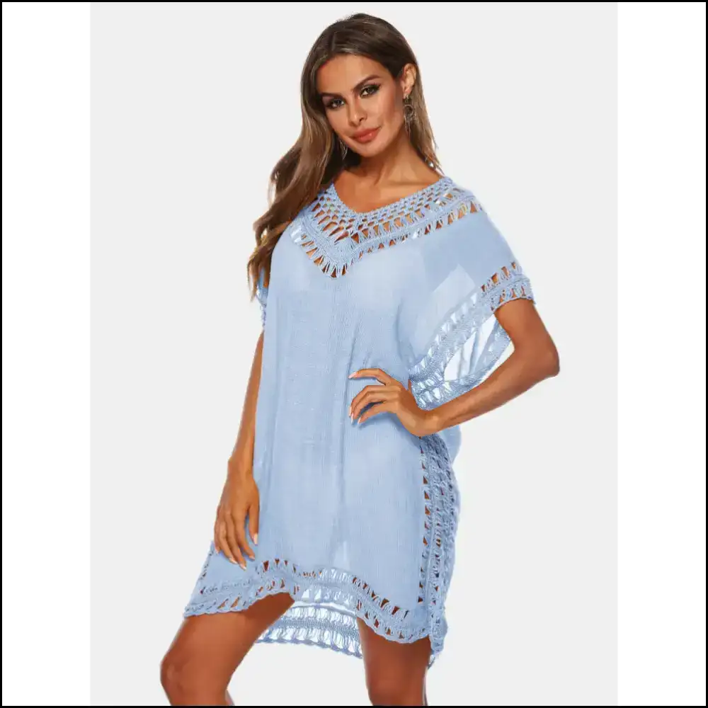 Shine Bright Like a Sheer Cutout V-neck – Because Sunburns are so Last Season! - Light Blue / one Size - Cover-ups