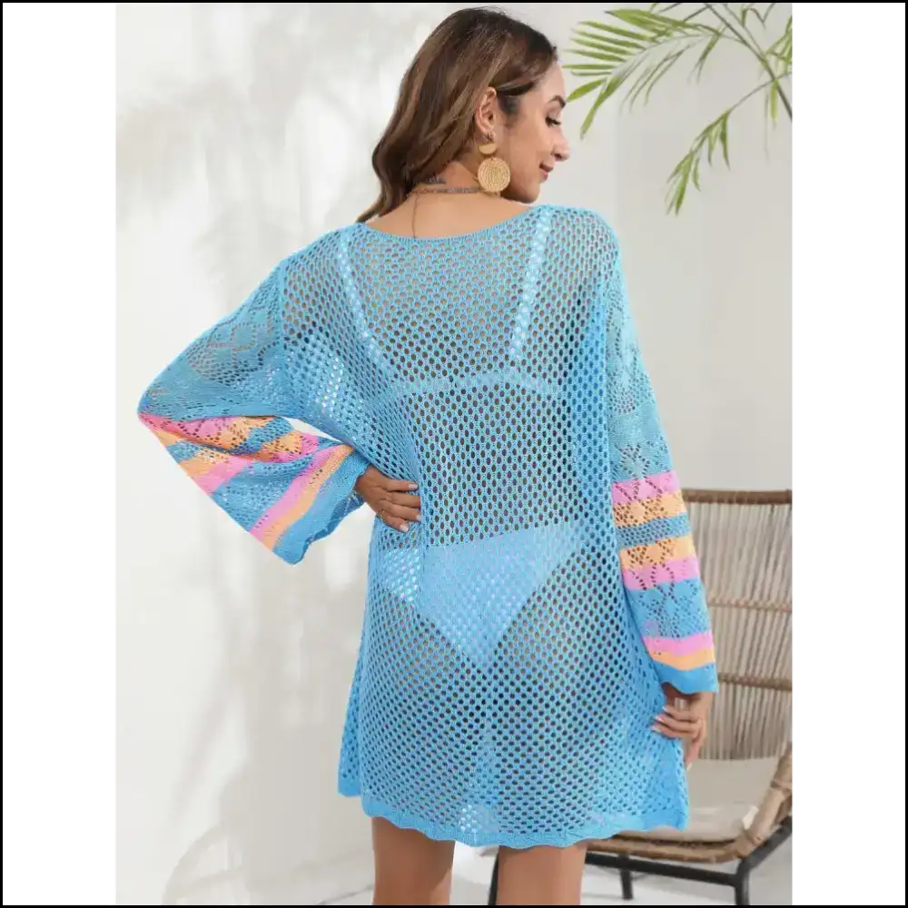 Breezy Elegance: Rock that Sheer Openwork Long Sleeve Like a Snack 🍕✨ - Cover-ups