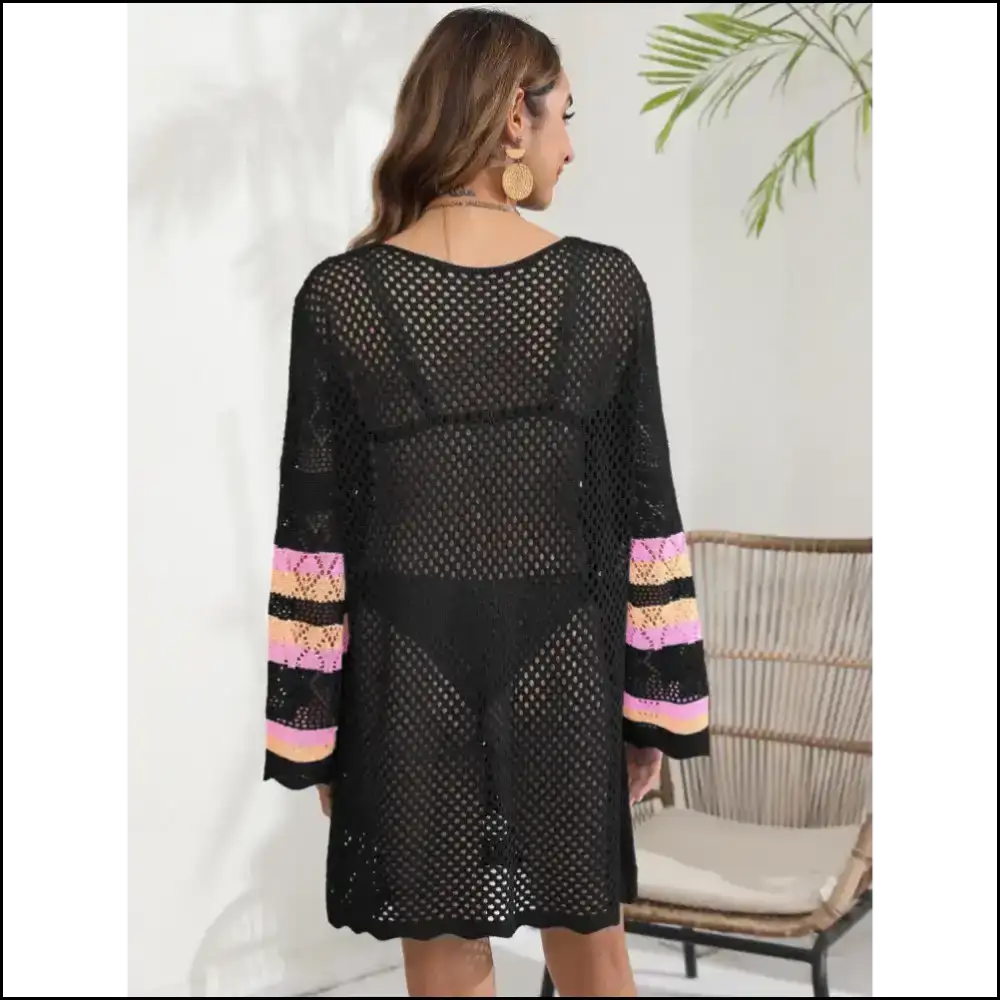 Breezy Elegance: Rock that Sheer Openwork Long Sleeve Like a Snack 🍕✨ - Cover-ups