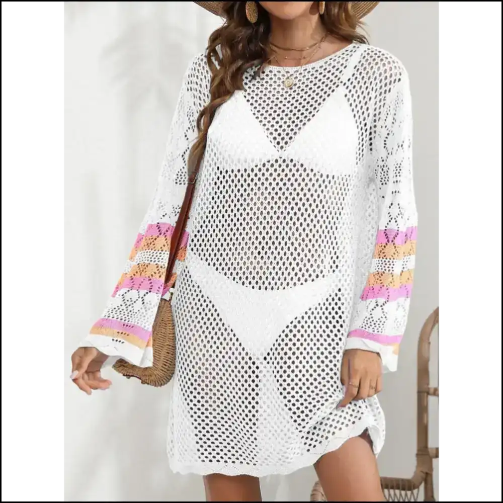Breezy Elegance: Rock that Sheer Openwork Long Sleeve Like a Snack 🍕✨ - White / one Size - Cover-ups