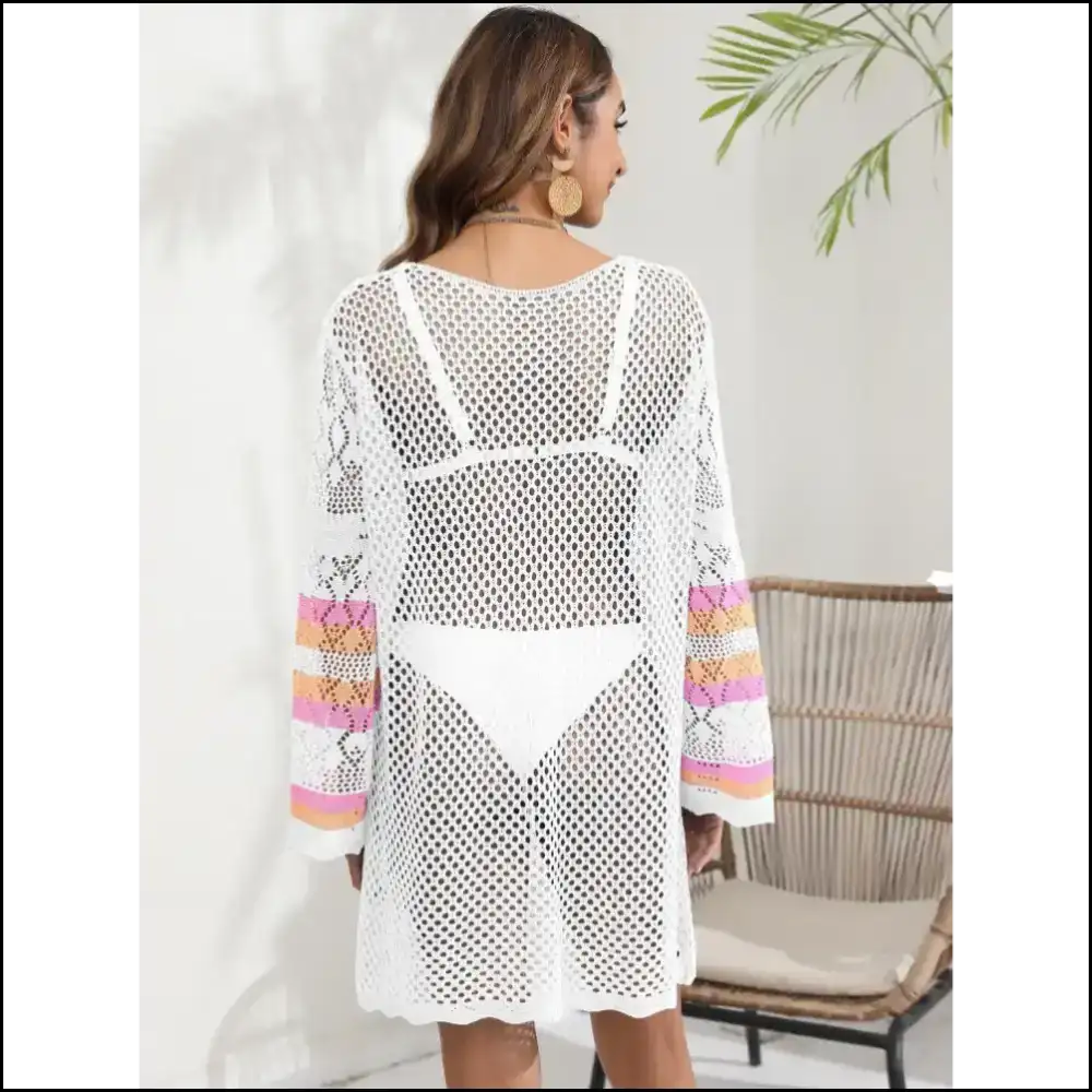 Breezy Elegance: Rock that Sheer Openwork Long Sleeve Like a Snack 🍕✨ - Cover-ups