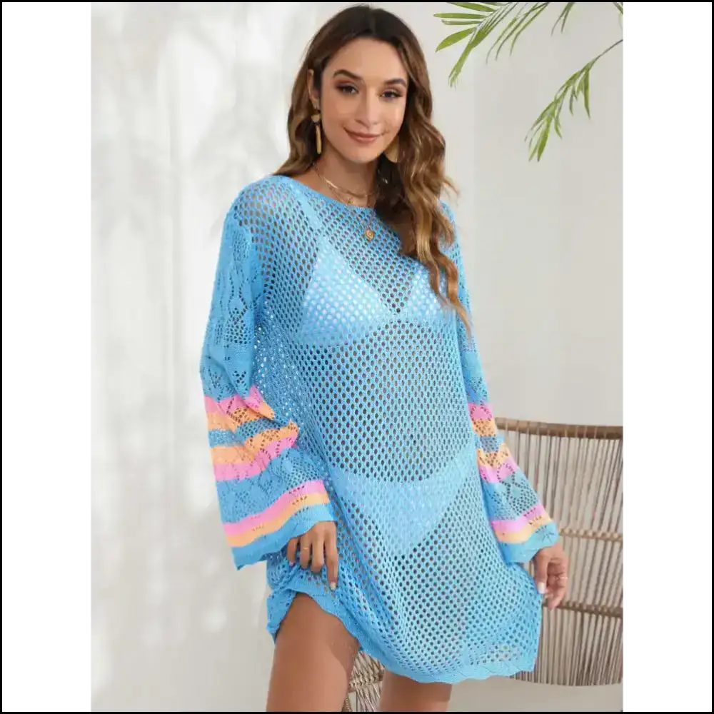 Breezy Elegance: Rock that Sheer Openwork Long Sleeve Like a Snack 🍕✨ - Cover-ups