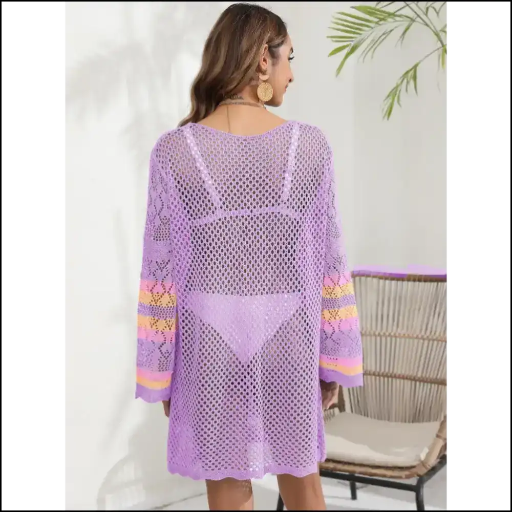 Breezy Elegance: Rock that Sheer Openwork Long Sleeve Like a Snack 🍕✨ - Cover-ups