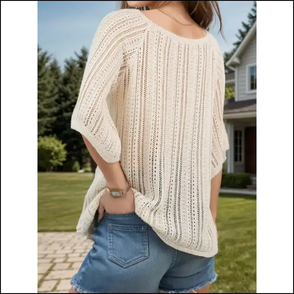 Drape me Baby: Turn Heads in our Sheer Openwork Round Neck Cover-up! 🌞✨ - Cover-ups