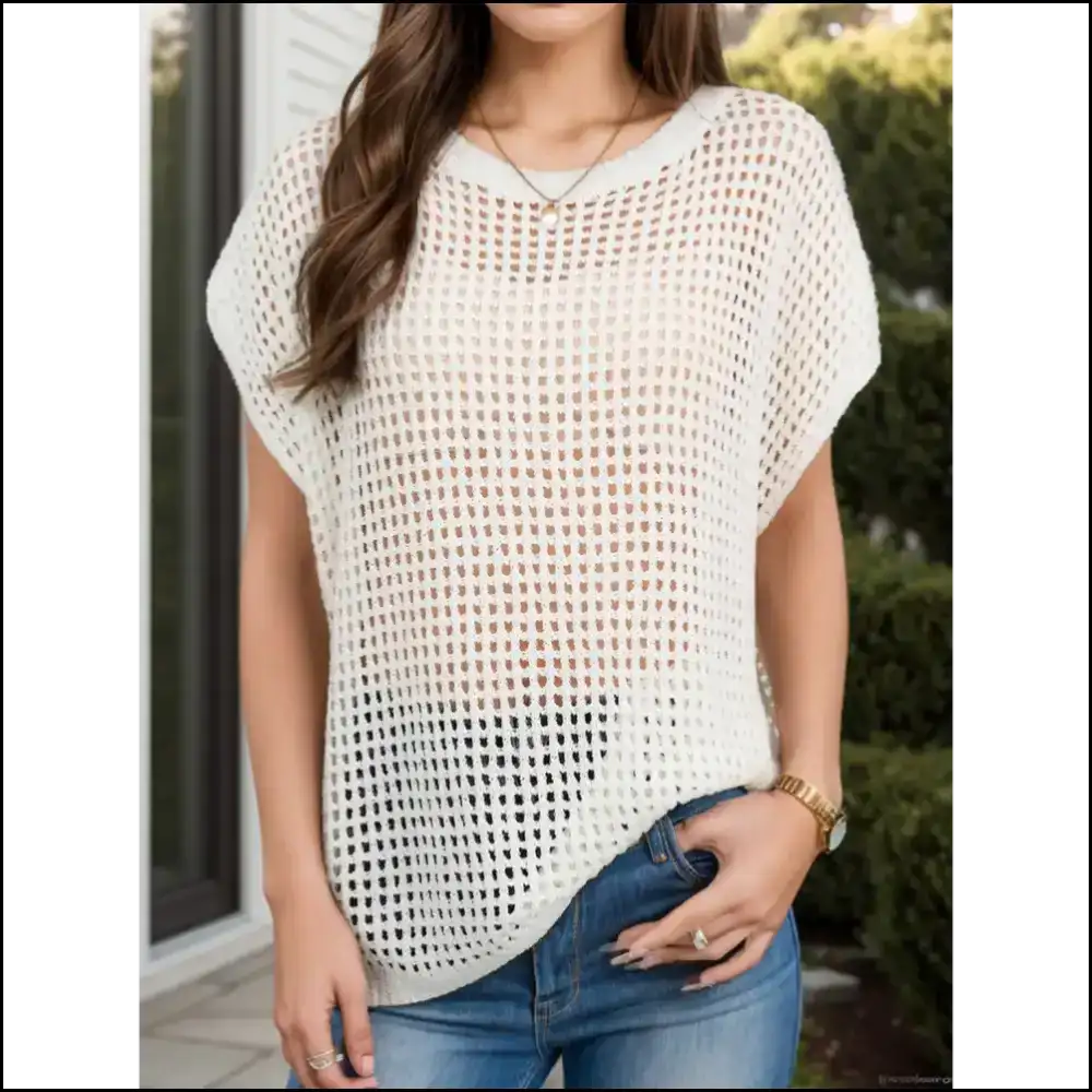 Dare to Bare with our Sheer Openwork Round Neck Marvel - Needful Things! 😏✨ - Cream / Xl - Cover-ups