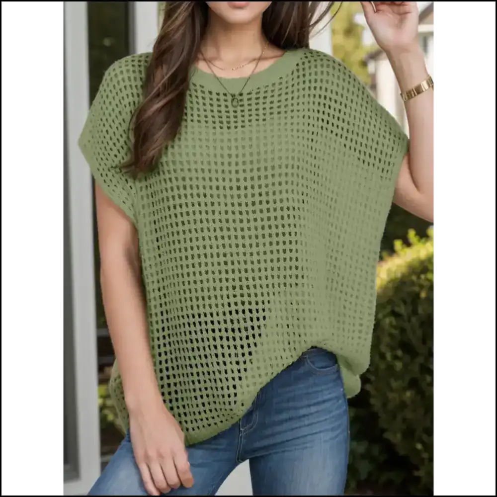 Dare to Bare with our Sheer Openwork Round Neck Marvel - Needful Things! 😏✨ - Guacamole Green / s - Cover-ups